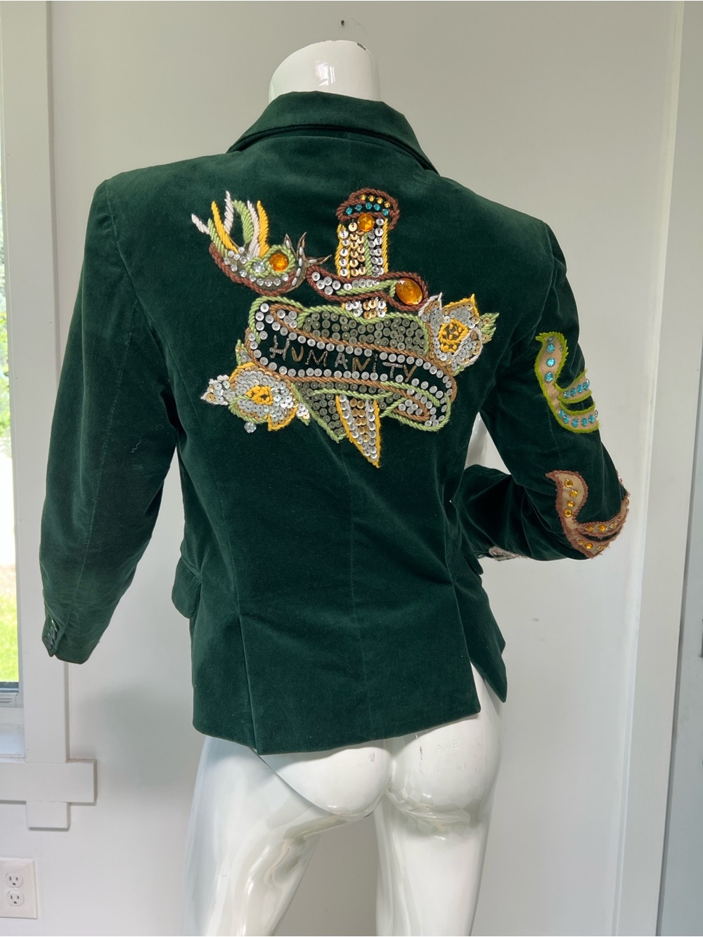 Vintage Made in France Emerald Green Velvet Blazer ,Beaded & Embroidered Jacket